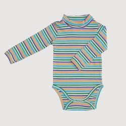 Mock Neck Ribbed Long Sleeve Bodysuit - Blue Stripes