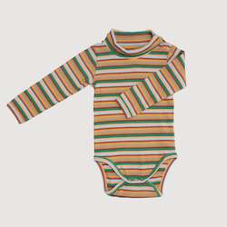 Mock Neck Ribbed Long Sleeve Bodysuit - Tan Stripes