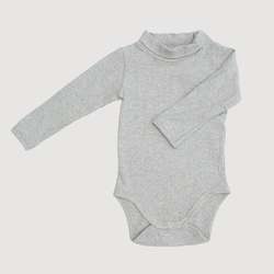 Mock Neck Ribbed Long Sleeve Bodysuit - Grey Marle