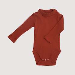 Mock Neck Ribbed Long Sleeve Bodysuit - Rust