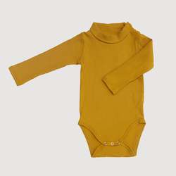 Mock Neck Ribbed Long Sleeve Bodysuit - Gold