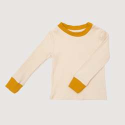 Baby wear: Cuffed Long Sleeve Top - Oatmeal with Gold Binds