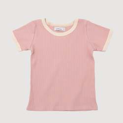 Retro Ringer Ribbed Tee - Musk Pink