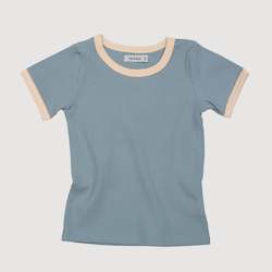 Retro Ringer Ribbed Tee - Dusty Blue