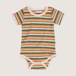 Retro Ringer Ribbed Bodysuit - Tan Stripes