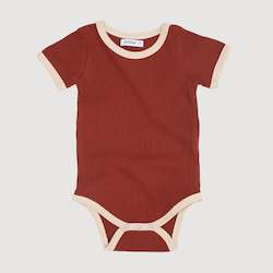 Retro Ringer Ribbed Bodysuit - Rust