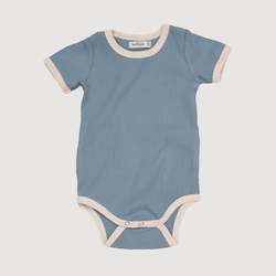 Baby wear: Retro Ringer Ribbed Bodysuit - Dusty Blue