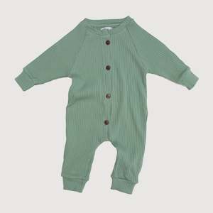 Baby wear: Wide Ribbed Raglan Jumpsuit - Bayleaf