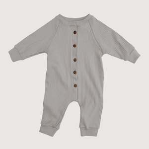 Baby wear: Wide Ribbed Raglan Jumpsuit - Dove