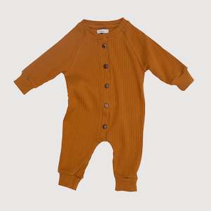 Wide Ribbed Raglan Jumpsuit - Ochre