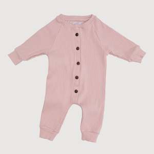 Baby wear: Wide Ribbed Raglan Jumpsuit - Bisque