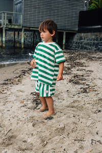 Terry Towel 2-Piece Set - Green/White Stripe