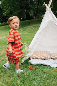 Baby wear: Terry Towel 2-Piece Set - Red/Brown Stripe