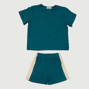 Baby wear: Bamboo Lounge T-Shirt & Retro Shorts Set - Teal