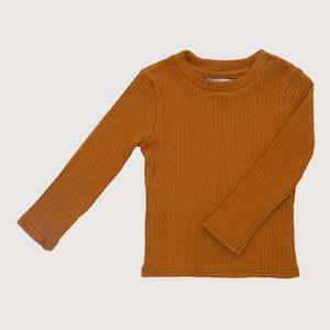 Wide Ribbed Long Sleeve Top - Ochre