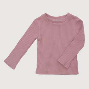 Wide Ribbed Long Sleeve Top - Mauve