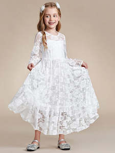 Roxi Lace Long-Sleeve Round Neckline Flower Girl Dress