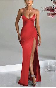 Clothing: Sexy Solid Color High Slit Cross Back Strap Sleeveless Dress