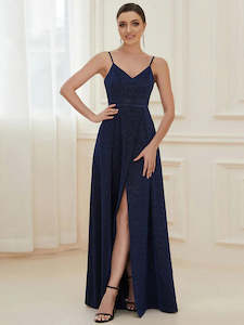 Stella Spaghetti Strap Evening Dress With Pleated Decoration