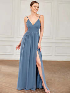 Clothing: Sleeveless V Neck Bridesmaid Dress with Spaghetti Straps