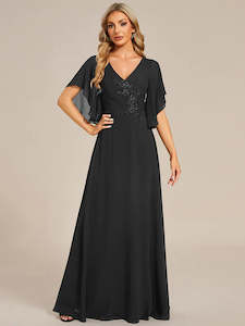 Clothing: Avery Long Chiffon Floral Embroidery Evening Dress