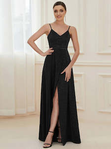 Stella Spaghetti Strap Evening Dress With Pleated Decoration