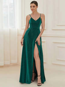 Stella Spaghetti Strap Evening Dress With Pleated Decoration