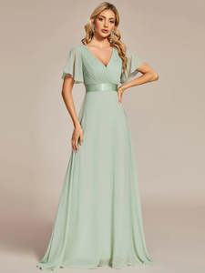 Jacqui Double V-Neck Ruffle Sleeve Bridesmaids Dress