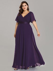 Jacqui Double V-Neck Ruffle Sleeve Bridesmaids Dress