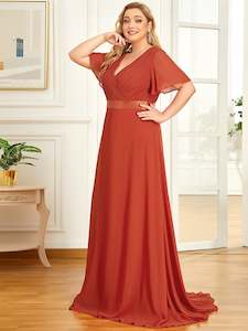 Jacqui Double V-Neck Ruffle Sleeve Bridesmaids Dress