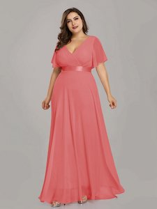 Jacqui Double V-Neck Ruffle Sleeve Bridesmaids Dress