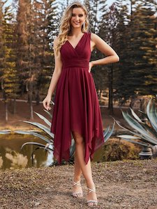 Knee Length Chiffon Bridesmaid Dress with Irregular Hem