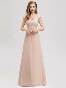 Clothing: A-Line V-Neck Cap Sleeve Bridesmaid Dress