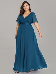 Jacqui Double V-Neck Ruffle Sleeve Bridesmaids Dress