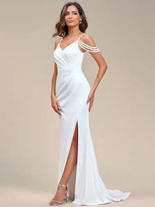 Nola Off Shoulder, Side Split Fishtail Wedding Dress