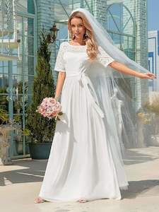 Clothing: Destiny Maxi Long Lace Illusion Plus Size Wedding Dress