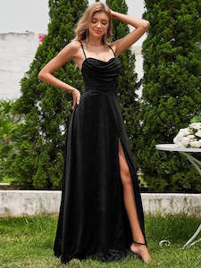 Clothing: Shiloh Sequin swing collar Evening Dress with high split