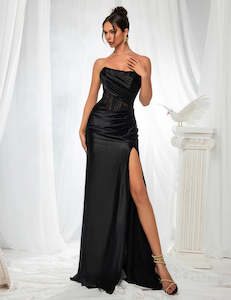 Sydney strapless Satin Corset Mermaid Split Evening Dress