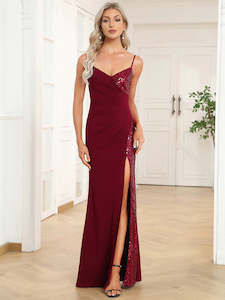 Ava Deep V Neck Spaghetti Straps Split A Line Evening Dress