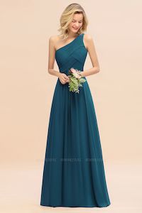 One Shoulder Ruffle Chiffon Bridesmaid Dress