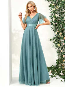 Clothing: Alice V-Neck A-Line Floor-Length Evening Dress