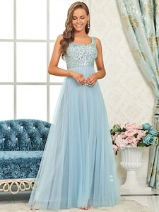 Spectacular U Neck Sleeveless A Line Sequin bodice Ball/Evening dress