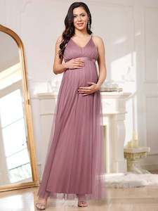 Deep V Neck Floor Length A Line Maternity Dress