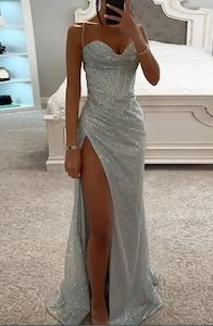 Ellie Shimmer Spaghetti Strap Evening Dress