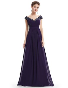 Women's Elegant V-neck Long Bridesmaids Dress