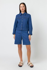 Coats Jackets Knits: Denim Jacket - Mid Blue Indigo