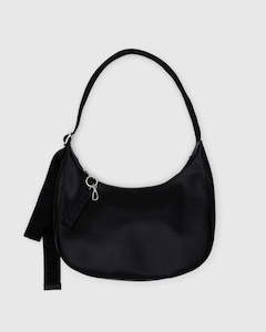 Medium Recycled Leather Crescent Bag - Black