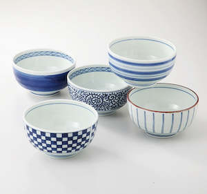 Set of 5 Japanese Large Porcelain Bowls