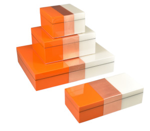 Orange, Copper & White Trim Lacquer Boxes