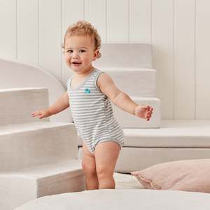 Baby wear: Sleeveless Bodysuit - Grey Stripe